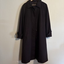 Vintage Loden Wool Alpaca Blend Long Coat Pockets Lined Plum 80s EU 44