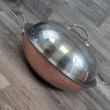 Große Grunwerg Tri Kupfer Pfanne mit Deckel Zweigriffe Karahi 30 cm 