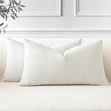 Pack of 2 Throw Pillow Covers 12x20 Inch Linen Beige Pillowcases Farmhouse Decor