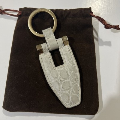 Alexander Wang Leather Embossed Croc Texture Keychain Gold Tone Ring Bag Charm