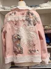 Kunst Unikat Handarbeit Upcycling Shabby chic Spitze Jeans Jacke  Gr. 42 / 44