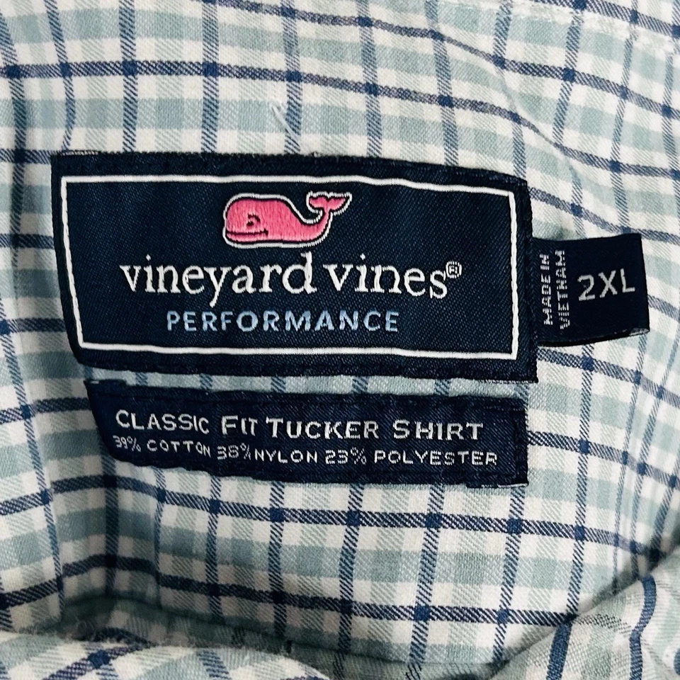 Vineyard Vines 2XL Classic Fit Tucker Shirt Performance Blue White Plaid - Image 3 of 4