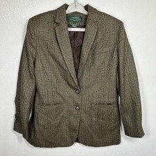 Vtg Lauren Ralph Lauren Wool Alpaca Blend Blazer Womens 8P 8 Petite Brown Plaid