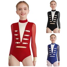 Kids Girls Dancewear Performance Bodysuit Training Costume Sparkle Leotard Show