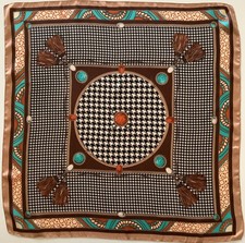 £ A Black & Brown Dogtooth Check 27 Inch Square Modern Vintage Silky Scarf 