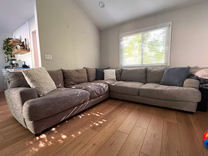 Gray Fabric Sectional Sofa Solid Pattern Wood Frame w/Cushions