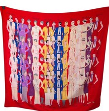 Vintage 100 Silk Fashion Ladies Scarf Red Art Deco Designer Print 50x50