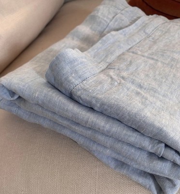 Serena & Lily Cavallo Chambray Blue Linen Euro Sham Covers 24x24 Set