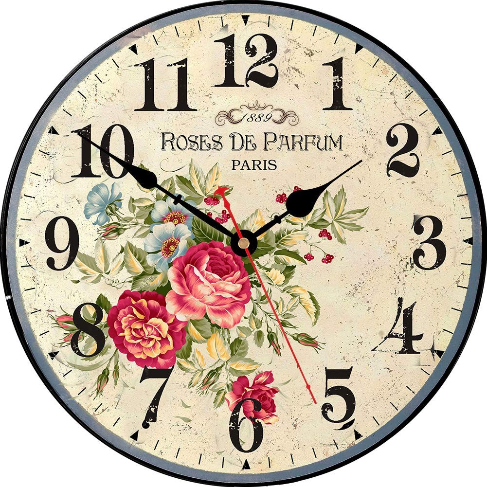 14 Inch Wooden Wall Clock Vintage Parfum Roses Style for Kit