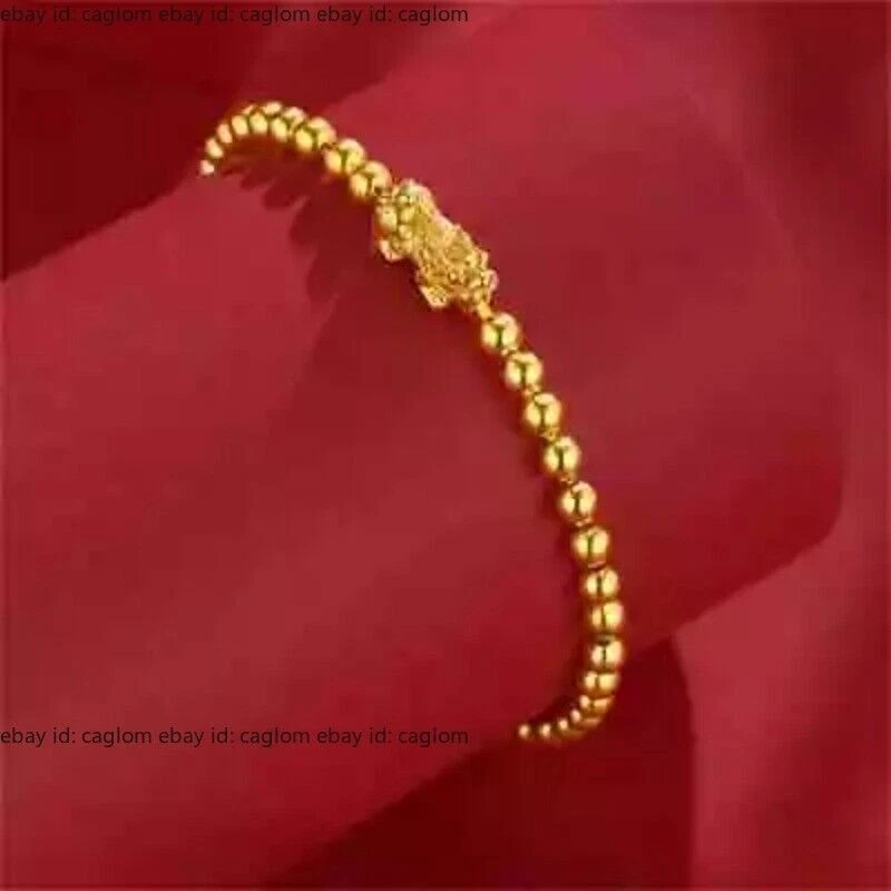 Pure 24K Yellow Gold 999 Dragon Pixiu 4mm Beads Women Bracelet Bangle 2.1-2.3g - Image 2 of 4