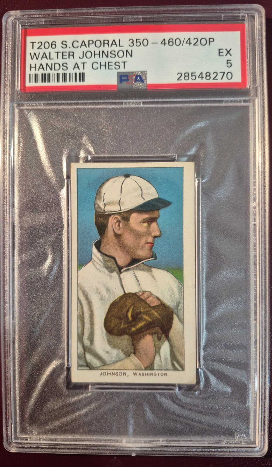 T206 Walter Johnson Hands at Chest PSA 5 - Sweet Caporal - Pop 2, only 1 Higher