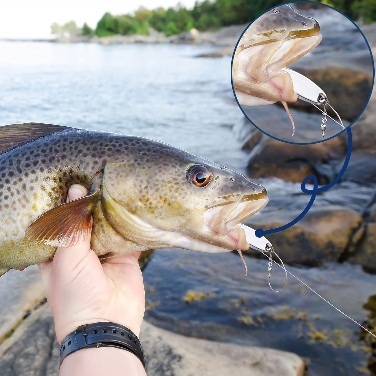 Hard Metal Fishing Spoons Treble Hooks Salmon Bass - Image 9
