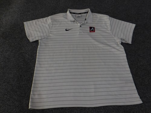Atlanta Braves Shirt Mens XL White MLB Baseball Nike Dri Fit Polo Stripe Stain - Picture 3 of 19
