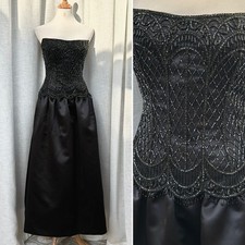 1980s Black Bob Mackie boutique strapless beaded bustier evening gown
