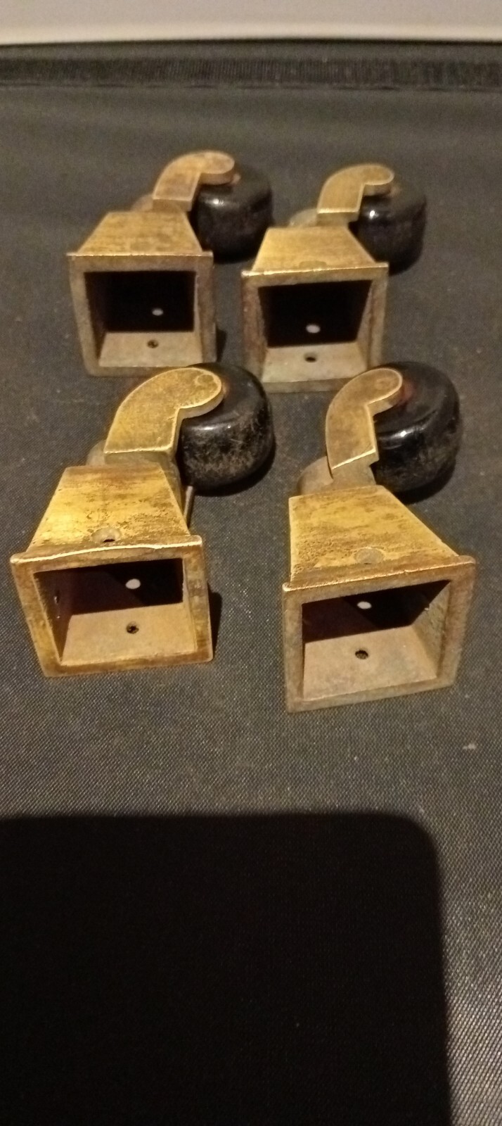 4 VINTAGE BRASS SQUARE TOP CASTORS WITH BROWN CASTORS eBay