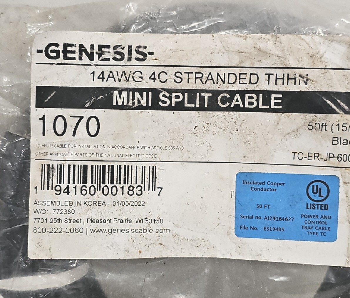 Genesis 14/4 Minisplit Cable Coil 1070 Wire 50' Length 10703908 TCER
