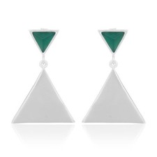 Handmade 925 Silver Jewelry Green Onyx Pyramid Triangle Dangle Earrings