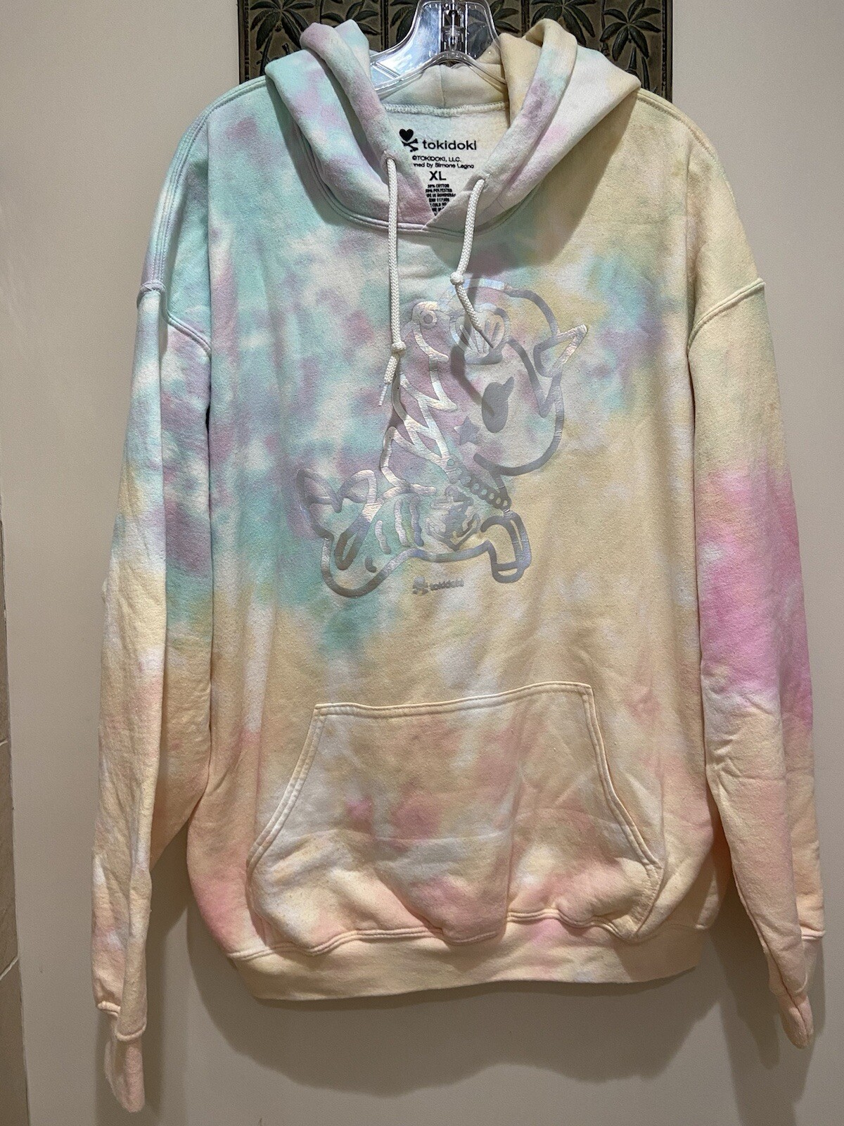 Felpa con cappuccio TOKIDOKI Pastello Tie Dye tasche pony Mermicorno taglia XL