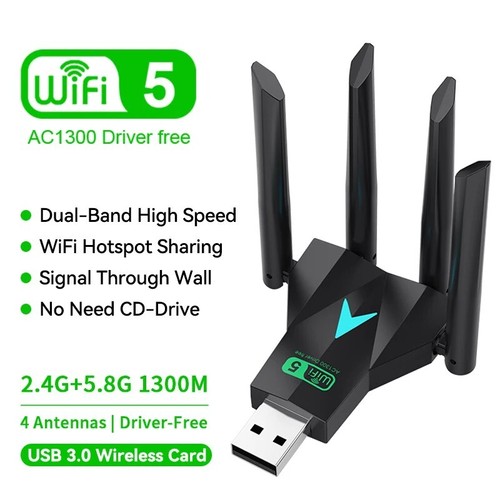 Dual Band 1300Mbps WiFi USB Adapter 2.4G/5Ghz Wi-Fi Dongle USB3.0 802.11AC 4-Ant - 第 2/21 張圖片