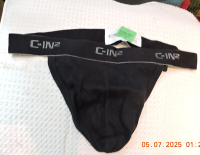 C-IN2 Men's Black Y-back Cotton Thong underwear size L NOS NWT