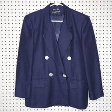 Giorgio Sant'Angelo Blazer Women 10 Blue Linen Dbl-Breasted Button Old Money