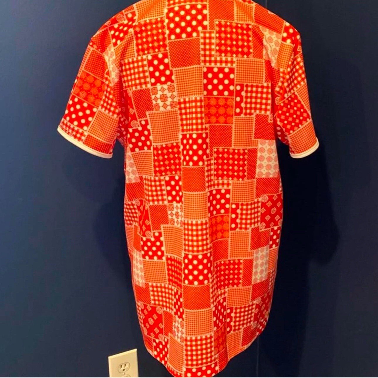 Vintage Red Patchwork Print Polyester Smock Style… - image 2