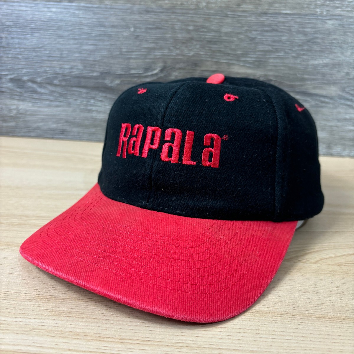 Vintage Rapala Hat Cap Snap Back Black Red Fish Fishing One Size