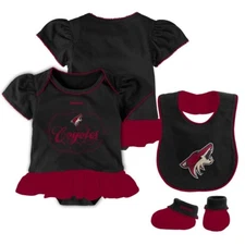 Arizona Coyotes NHL Reebok Newborn Black Fanatic Frill Creeper, Bib & Bootie Set