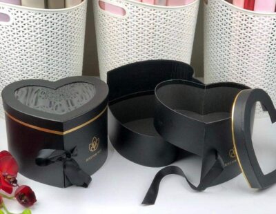 Premium Quality Heart Shape Flower Box, Floral Gift Box, 2 Tier, with Lid, Black