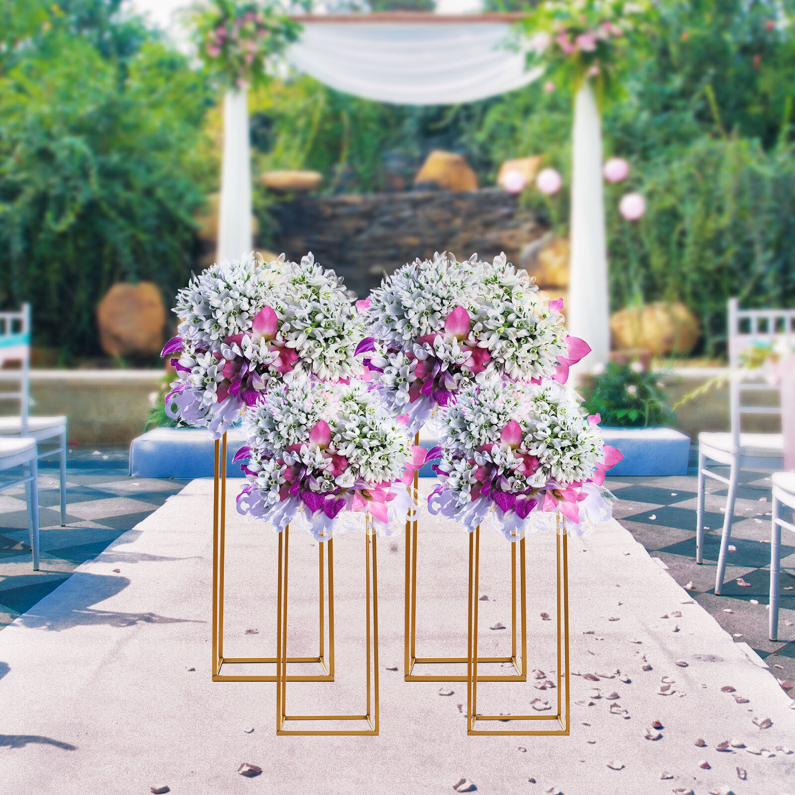 Gold Metal Column Flower Stand Wedding Party Backdrop Centerpiece Rack 4Pcs  US