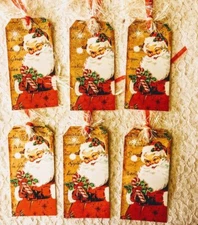 Christmas Vintage Prim Whimsical Santa~(6)~Gift Hang Tags~Parties~Scrapbook~425R
