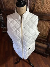 St John's Bay Women Quilted Puffer Excursion Vest Cream Size L