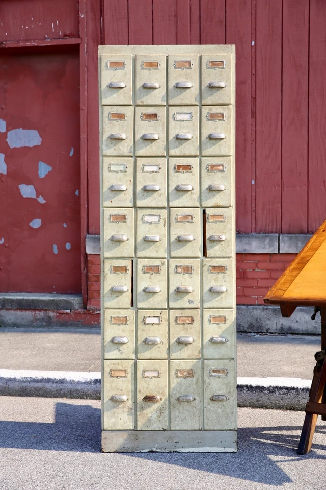 Antique File Cabinet apothecary wood drawer organizer vintage Book Ledger Holder - Image 3 of 4