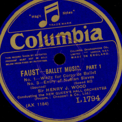 HENRY J. WOOD & QUEENS HALL ORCH. ''Faust'' Ballett-Musik  Schellackplatte  G3875