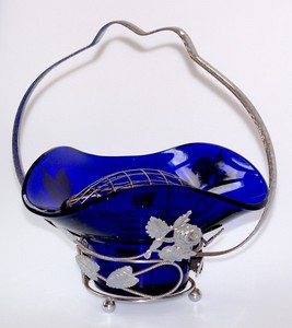 Gorgeously Vintage Cobalt Blue Glass Display Basket For Your Flowers 8 X7 1 2 W Ebay ebay