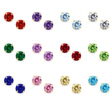 Genuine 14k Yellow Gold 6mm Round CZ Birthstone Screwback Safety Earring Studs