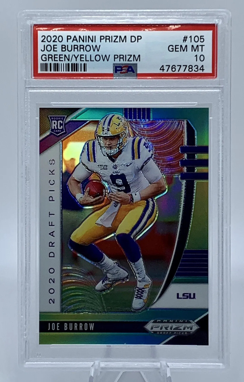 JOE BURROW 2020 PANINI PRIZM DP GREEN/YELLOW 038/249 GEM MINT 10