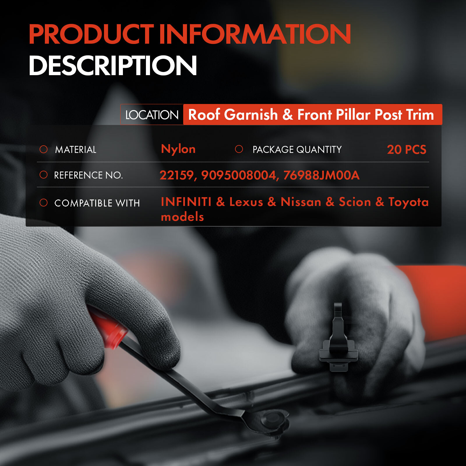 20x 7x12mm Nylon Roof Garnish & Front Pillar Post Trim Clips Retainer for Toyota