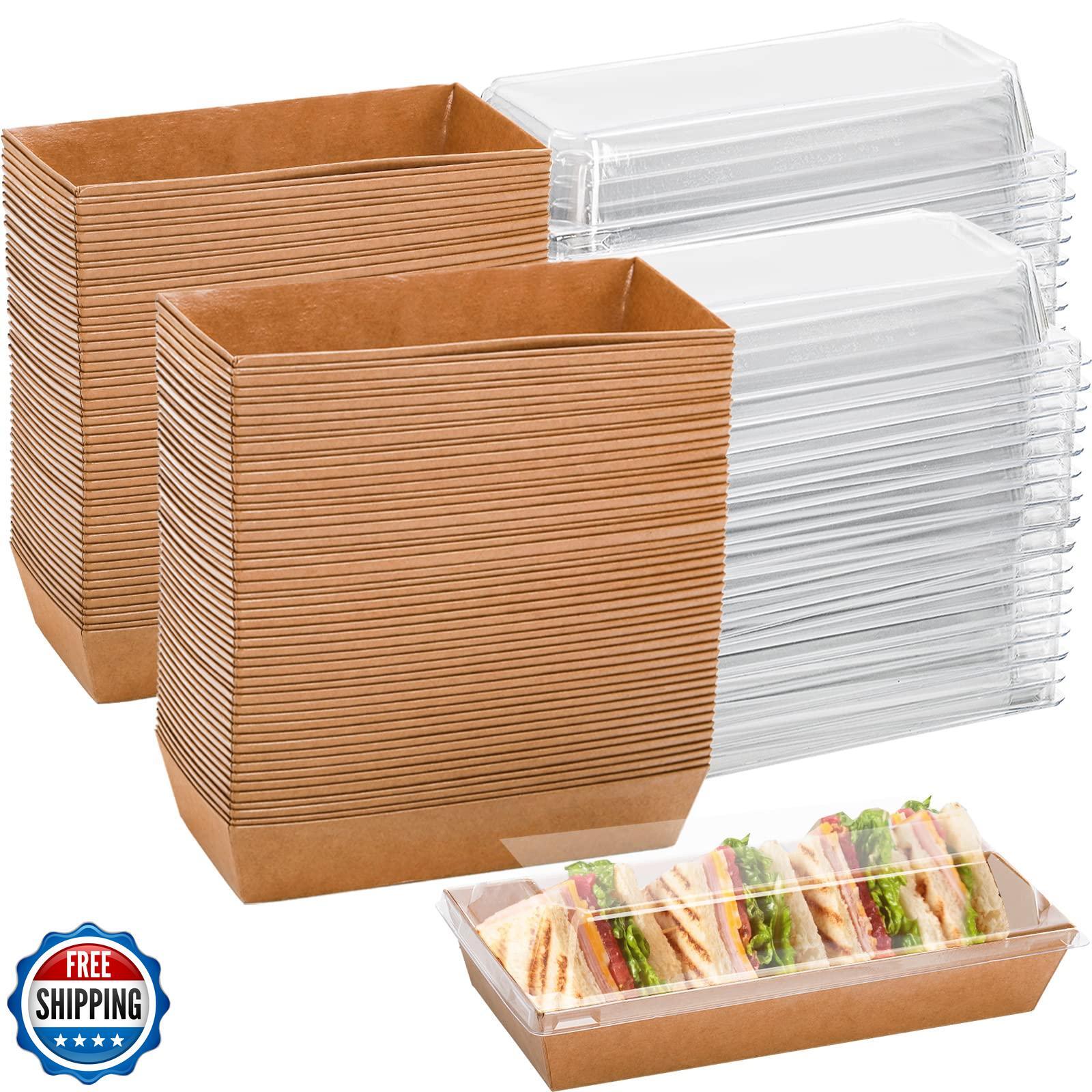 Dicunoy 100 Pack Paper Sandwich Boxes with Clear Lids, Disposable Swiss Roll