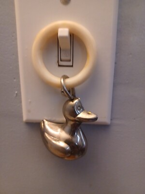 Nursery Silver Plated Baby Teething Duck Rattle Metal And Plastic Vintage  Look