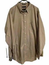Chaps Shirt Size 17-17.5 34/35 Dressy Classic Fit Wrinkle Free LS Tan Button-Up