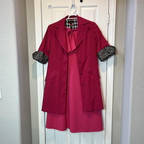 Singing In Rain 50s 60s Hot Pink Fucsia Dress Coat Black Check Pink Raincoat