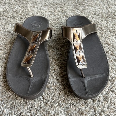 FitFlop Pietra Jeweled Metallic Brown 051-012 Slip On Thong Sandals US  Women's 9 | eBay