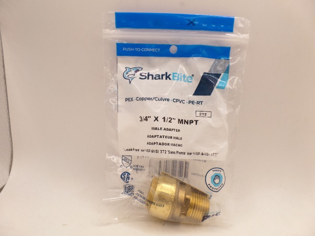 SHARKBITE U138LFA 3/4" PUSH-TO-CONNECT X 1/2" MIP BRASS REDUCING ADAPTER FITTING