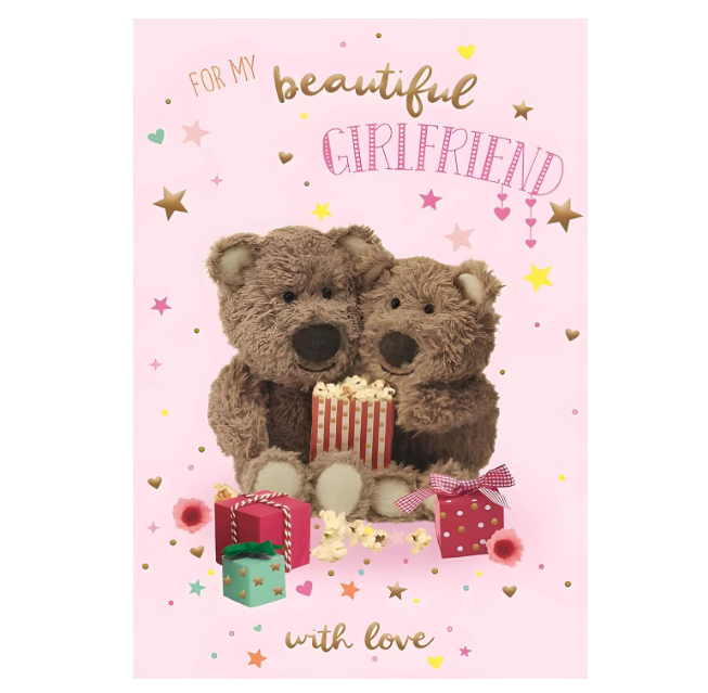 Birthday Card GIRLFRIEND. 9"" Card *Gold foiling, and paper pages inside*.