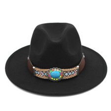 Kids Fedora Hat Children Felt Panama Cap Wide Brim for Boys Girls with Wide Belt