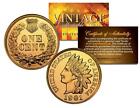 Lot of 2 Indian Head Cent Pennies U.S. Coins 24K Gold Plated with Capsules & Coa