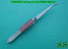 TWEEZERS w Cross Locking Action+Curved Tip+FIBER HANDLE