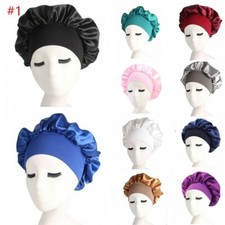 Women Night Sleep Caps Hair Care Bonnet Hats Head Cover Satin Wide Headwear US