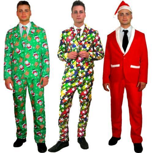 Mens Christmas Suit Santa Reindeer Funny Patterned Fancy Dress Costume 3 Piece s